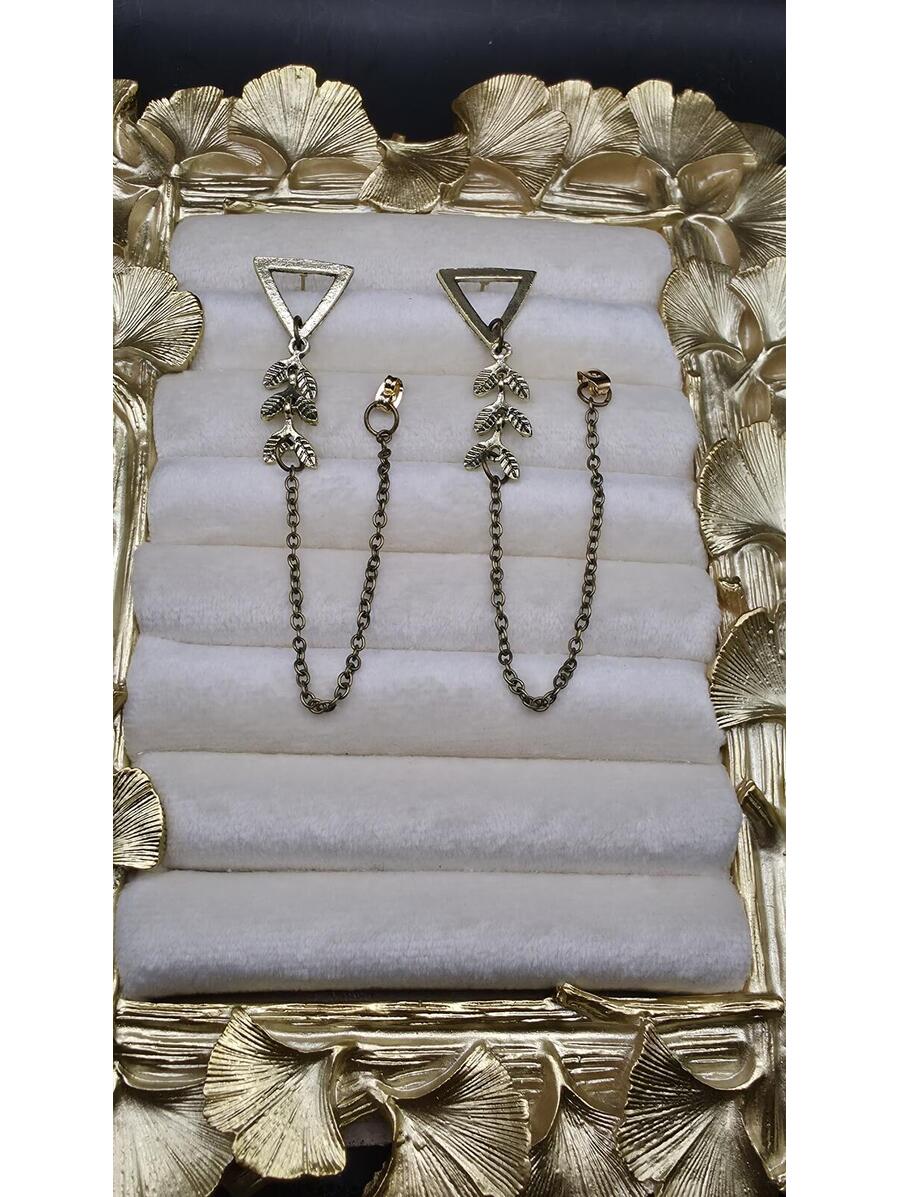Bronze Tone Leaf Chain Dangle Earrings